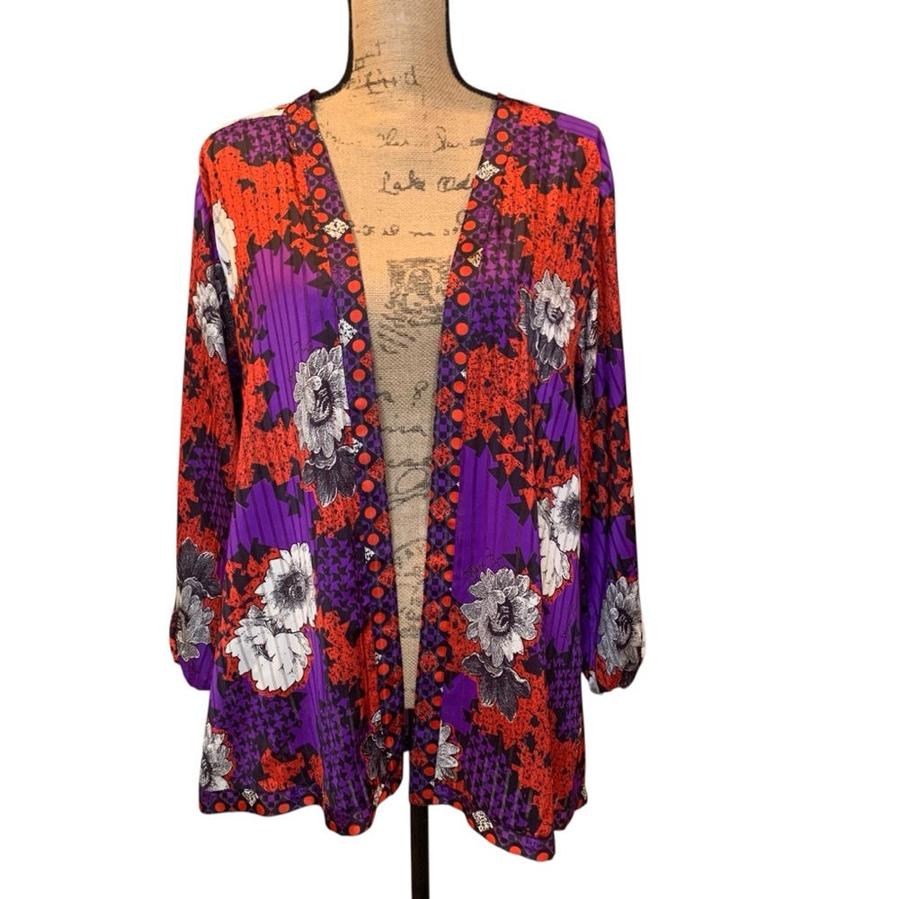 Diane Freis Floral Duster  - Purple and Red